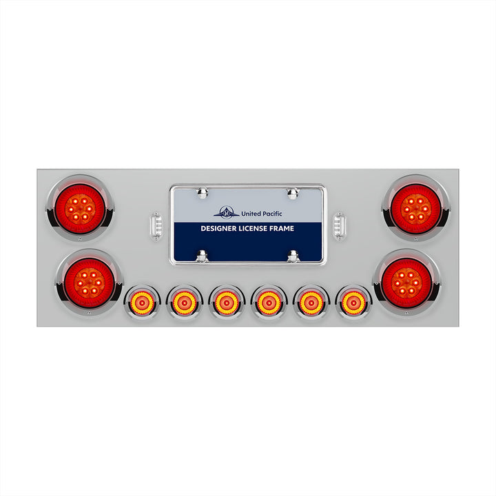 SS Rear Center Panel With Four 16 LED 4" Turbine Light &amp; Six 7 LED 2" Lights &amp; Visor-Red LED/Red Lens