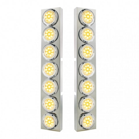 SS Front Air Cleaner Bracket With 14X 9 Amber LED 2" Reflector Lights & Bezel For KW Trucks -Clear Lens