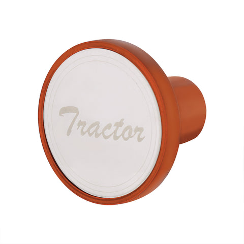 Aluminum Screw-On Air Valve Knob With Stainless Tractor Plaque - Cadmium Orange