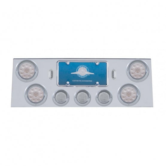 SS Rear Center Panel With 4X 10 LED 4" Lights & 3X 13 LED 2-1/2" Lights & Visors -Red LED/Clear Lens