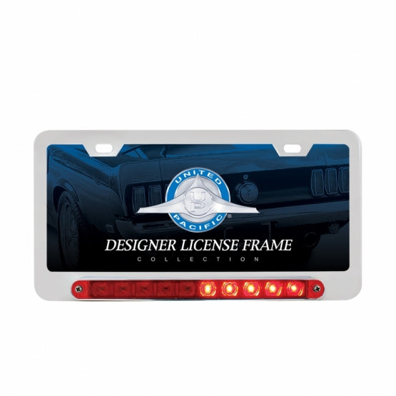 Deluxe License Plate Frame W/Split Turn Function LED Light - Chrome