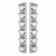 SS Front Air Cleaner Bracket W/12X 17 Amber LED Watermelon Lights & SS Visors For Peterbilt-Clear Lens