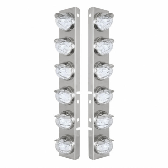SS Front Air Cleaner Bracket W/12X 17 Amber LED Watermelon Lights & SS Visors For Peterbilt-Clear Lens