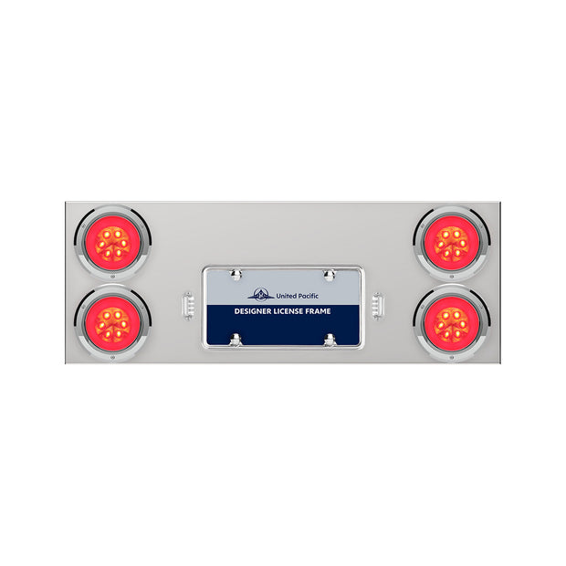 33-3/4" Stainless Rear Center Panel With Four 21 LED 4" GloLight & Bezels - Red LED/Clear Lens