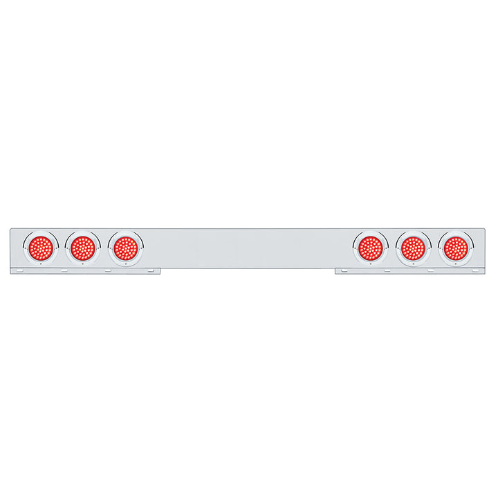 Chrome 1 Piece Rear Light Bar With Six 36 LED 4" Lights &amp; Visors - Red LED/Red Lens