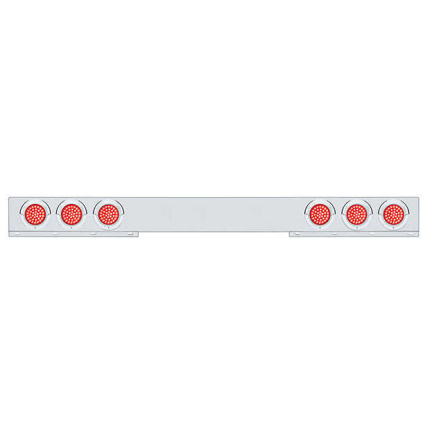 Chrome 1 Piece Rear Light Bar With Six 36 LED 4" Lights & Visors - Red LED/Red Lens