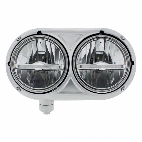 Headlight Assembly With 304 SS Housing &amp; LED Headlights W/White LED Position Light For Peterbilt 359 - Driver