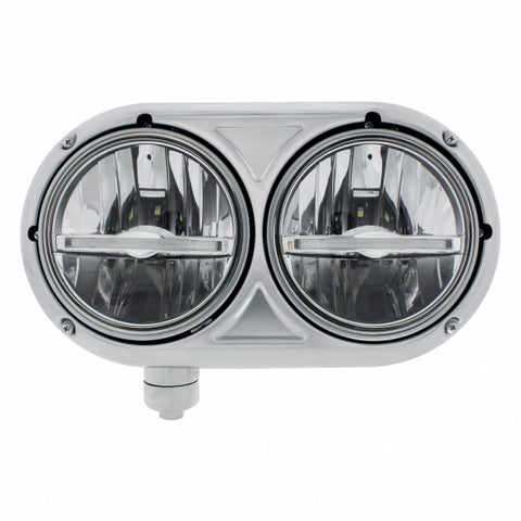 Headlight Assembly With 304 SS Housing & LED Headlights W/White LED Position Light For Peterbilt 359 - Driver