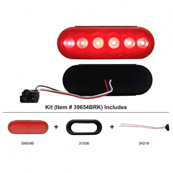 6 LED Oval Light Kit (Stop, Turn &amp; Tail) - Red LED/Red Lens
