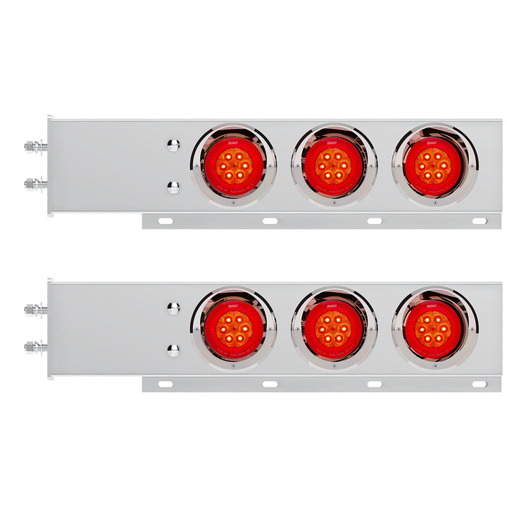2-1/2" Bolt Pattern SS Spring Loaded Bar With 6X 4" 16 LED Turbine Lights &amp; Visors - Red LED/Red Lens (Pair)