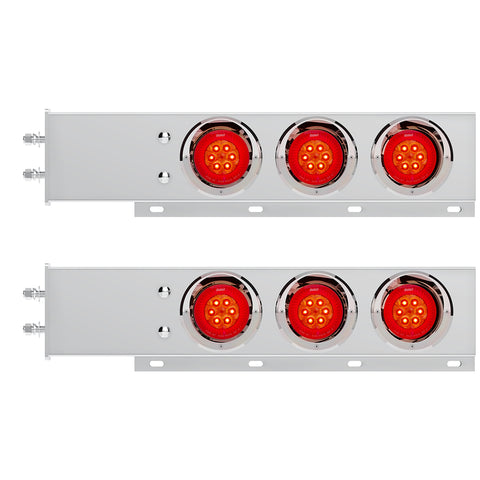 2-1/2" Bolt Pattern SS Spring Loaded Bar With 6X 4" 16 LED Turbine Lights & Visors - Red LED/Red Lens (Pair)