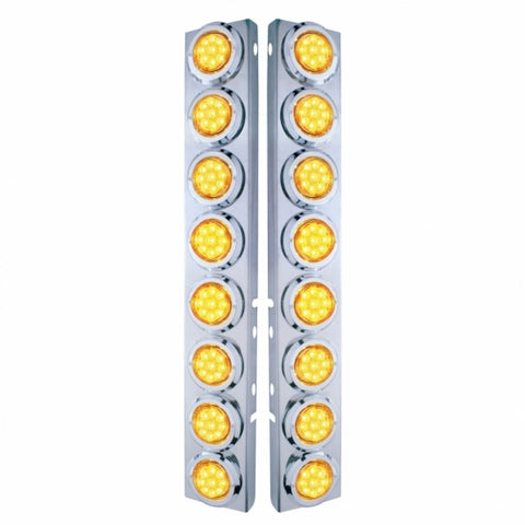 SS Front Air Cleaner Bracket With 16X 9 LED 2" Reflector Lights & Bezels For Peterbilt-Amber LED & Lens