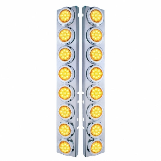 SS Front Air Cleaner Bracket With 16X 9 LED 2" Reflector Lights & Bezels For Peterbilt-Amber LED & Lens
