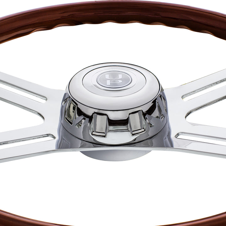 18" Lady Style Wood Steering Wheel With Hub &amp; Horn Button Kit For Peterbilt (2006+) &amp; Kenworth (2003+)