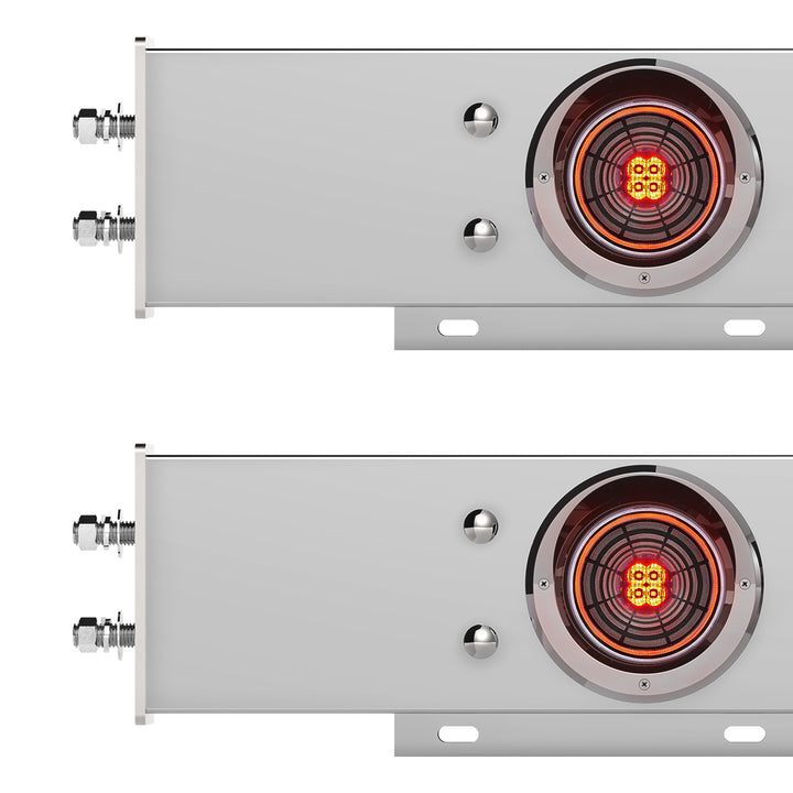 2-1/2" Bolt Pattern Chrome Spring Loaded Bar W/6X 4" 13 LED Abyss Lights &amp; Visors - Red LED/Clear Lens (Pair)