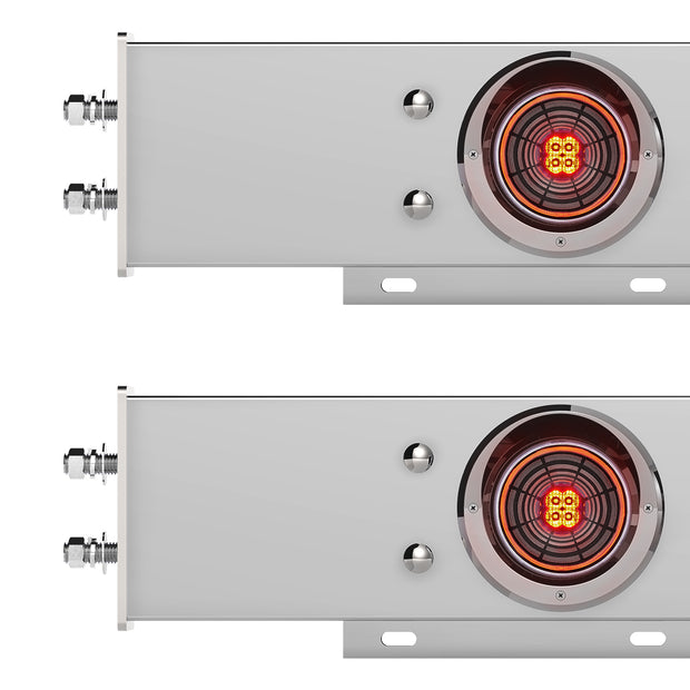 2-1/2" Bolt Pattern Chrome Spring Loaded Bar W/6X 4" 13 LED Abyss Lights & Visors - Red LED/Clear Lens (Pair)