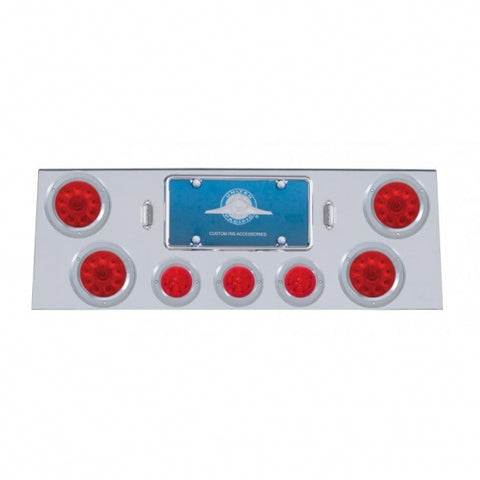 SS Rear Center Panel With 4X 10 LED 4" Light & 3X 13 LED 2-1/2" Beehive Light+Bezel -Red LED & Lens