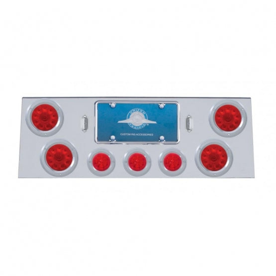 SS Rear Center Panel With 4X 10 LED 4" Light & 3X 13 LED 2-1/2" Beehive Light+Bezel -Red LED & Lens