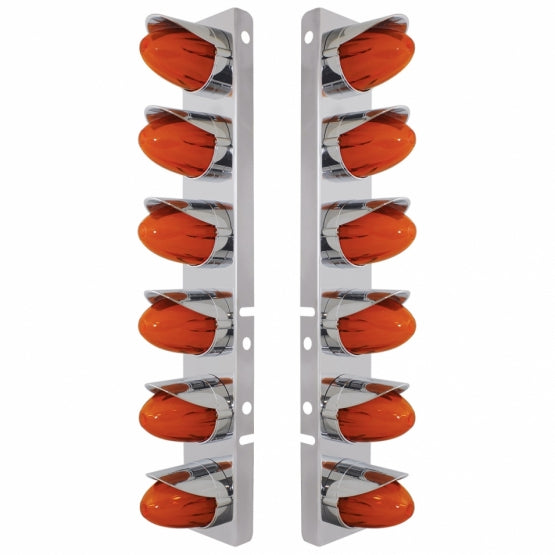 SS Front Air Cleaner Brkt With 12X Amber Hi/Lo LED GloLight Watermelon Grakon Light &amp; Visor For Peterbilt-Amber Lens