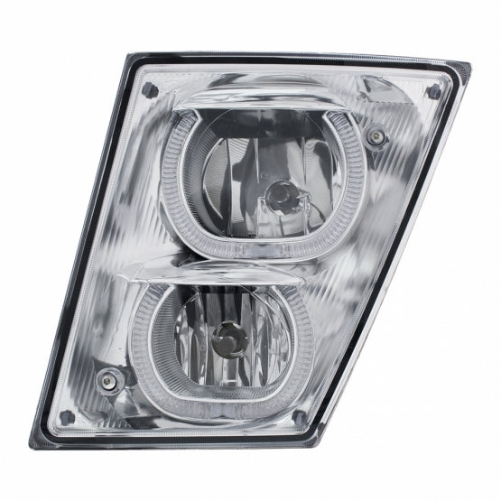 Chrome Fog/Driving Light W/White LED Light Bar For 2003-2017 Volvo VN/VNL - Driver