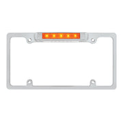 Chrome License Plate Frame With Auxiliary Light - Amber LED/Amber Lens