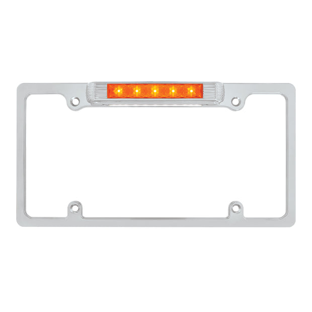 Chrome License Plate Frame With Auxiliary Light - Amber LED/Amber Lens