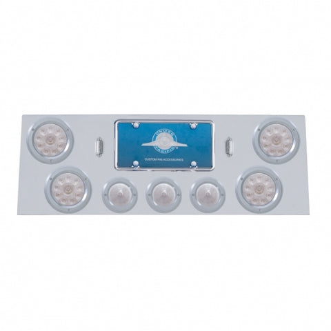 SS Rear Center Panel With 4X 10 LED 4" Light & 3X 13 LED 2-1/2" Beehive Light+Bezel-Red LED/Clear Lens