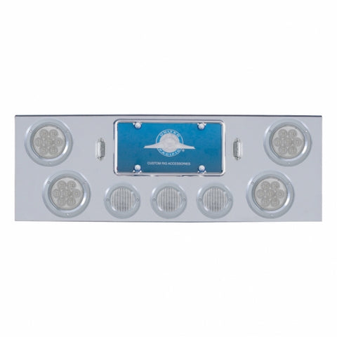 Chrome Rear Center Panel With 4X 7 LED 4" Reflector Lights & 3X 13 LED 2-1/2" Lights - Red LED/Clear Lens