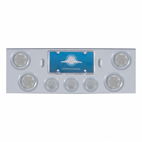 Chrome Rear Center Panel With 4X 7 LED 4" Reflector Lights & 3X 13 LED 2-1/2" Lights - Red LED/Clear Lens
