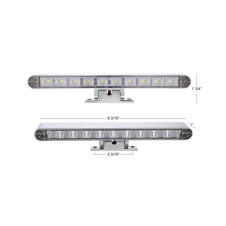 Chrome 10 LED Light Bar With 180 Degree Swivel Base - Dual Function White LED/Clear Lens