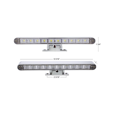 Chrome 10 LED Light Bar With 180 Degree Swivel Base - Dual Function White LED/Clear Lens