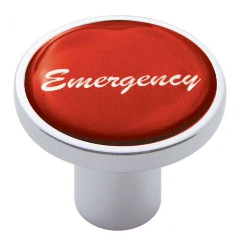 Aluminum Screw-On Air Valve Knob With Glossy Emergency Script Sticker - Red Sticker