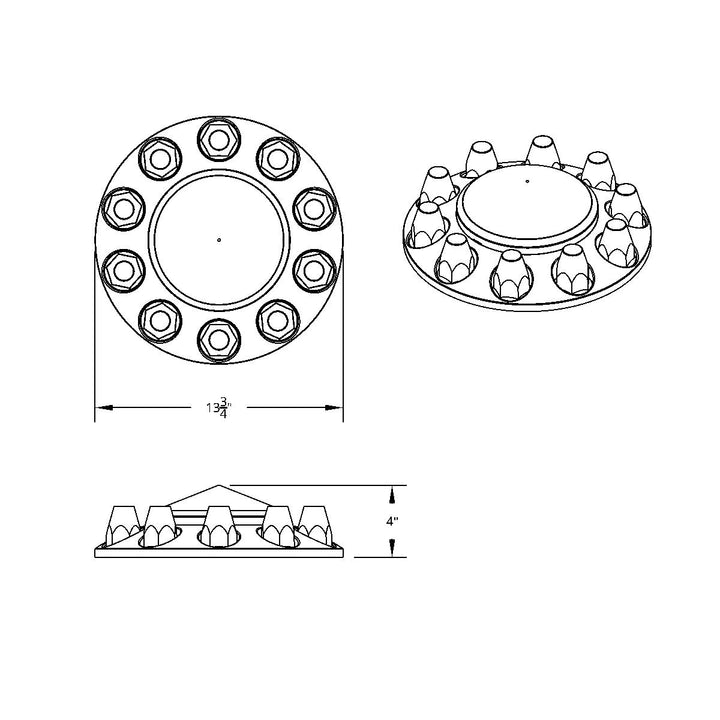 Pointed Front Axle Cover With 33mm Standard Thread-On Nut Covers - Matte Black