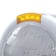 Stainless Steel Classic Half Moon Headlight 6014 Bulb & LED Turn Signal - Amber Lens