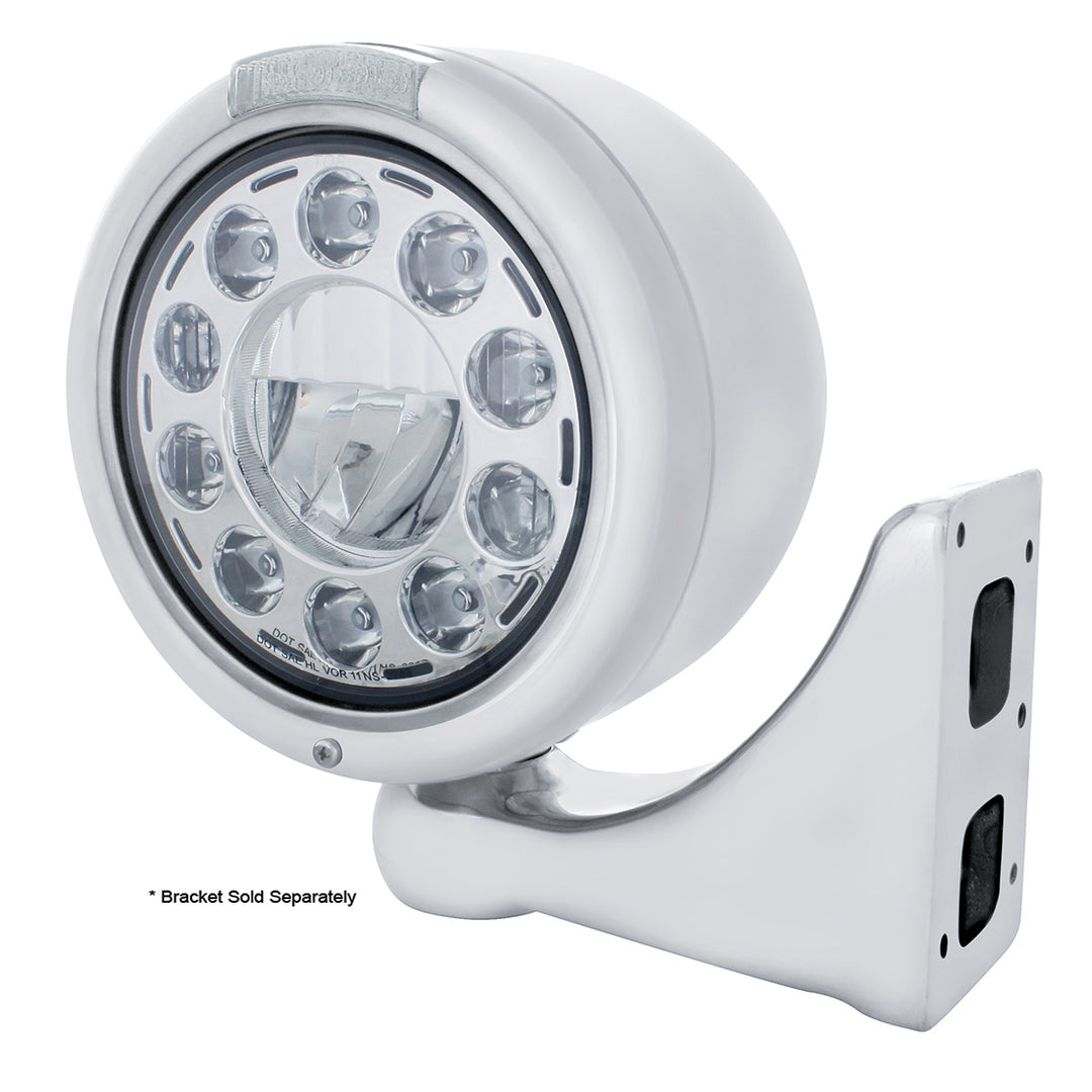 Stainless Classic Half Moon Headlight 11 LED Bulb &amp; LED Signal - Clear Lens