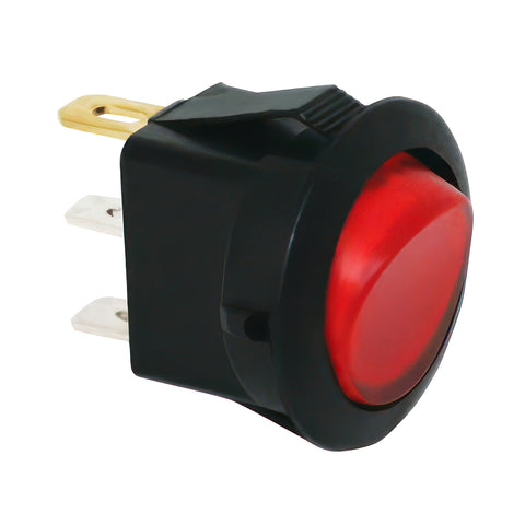 Red Illum Round Rocker 10 Amp 12V On/Off 1/2" Dia. 1 Pc.