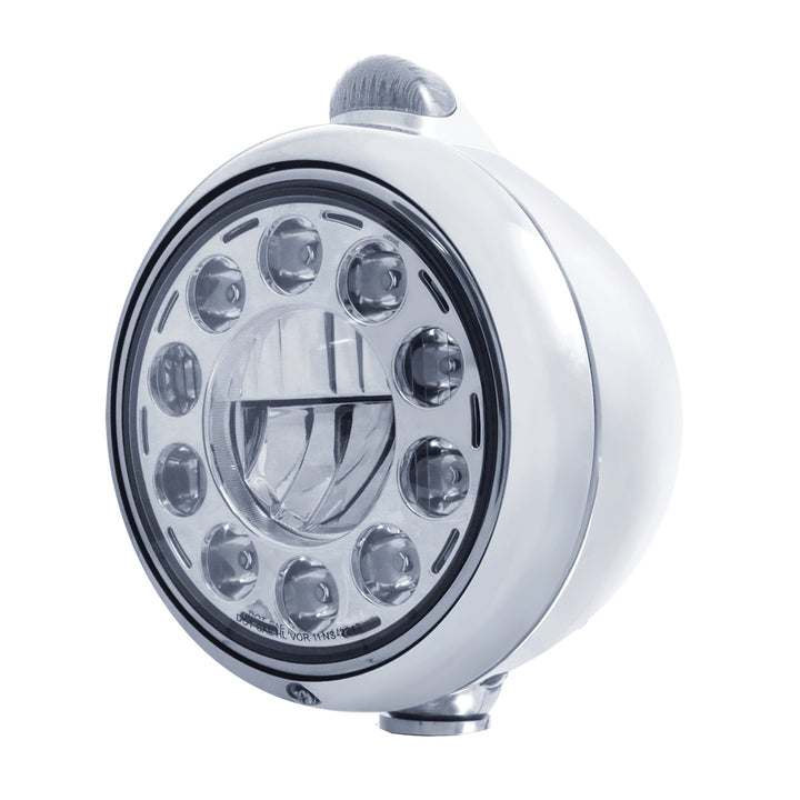 Stainless Steel Guide 682-C Headlight 11 LED Bulb &amp; Dual Mode LED Signal-Clear Lens