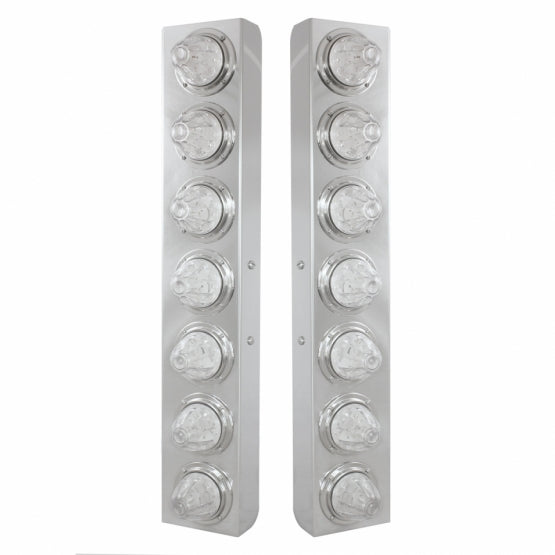 SS Front Air Cleaner Bracket With 14X 11 Amber LED Watermelon Lights &amp; Bezel For KW Trucks -Clear Lens