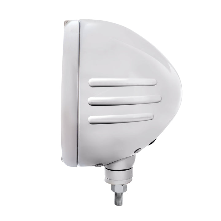 SS Classic Embossed Stripe Headlight Housing &amp; H4 With 6 Amber LED &amp; Dual Mode LED Signal -Clear Lens