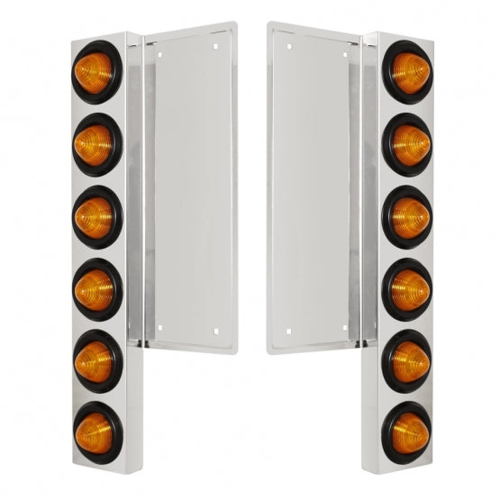 FL SS Front Air Cleaner Bracket W/12X 9 LED 2" Beehive Lights -Amber LED &amp; Lens (Pair)