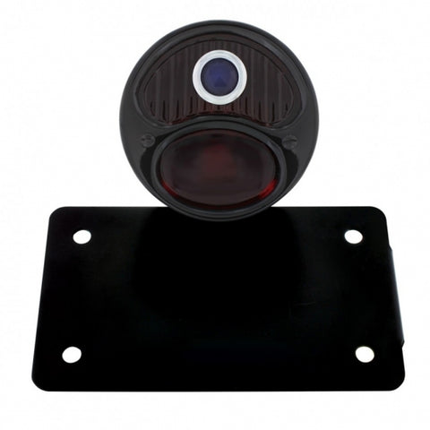 Black 1928 DUO Lamp & Blue Dot Style Tail Light Assembly With Horizontal Mounting Bracket For Motorcycle