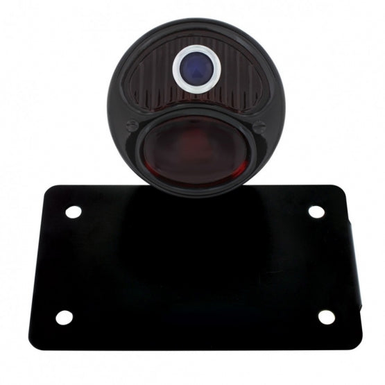 Black 1928 DUO Lamp & Blue Dot Style Tail Light Assembly With Horizontal Mounting Bracket For Motorcycle