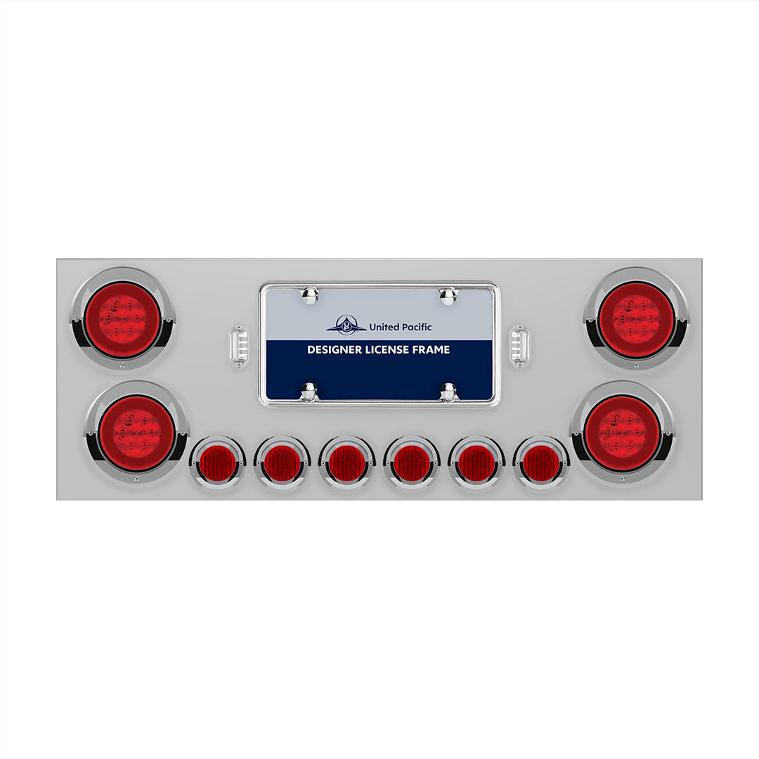 SS Rear Center Panel With 4X 21 LED 4" GloLight &amp; 6X 9 LED 2" Lights &amp; Visors-Red LED &amp; Lens