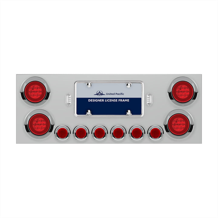 SS Rear Center Panel With 4X 21 LED 4" GloLight &amp; 6X 9 LED 2" Lights &amp; Visors-Red LED &amp; Lens