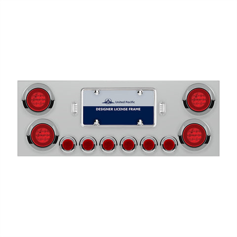 SS Rear Center Panel With 4X 21 LED 4" GloLight & 6X 9 LED 2" Lights & Visors-Red LED & Lens