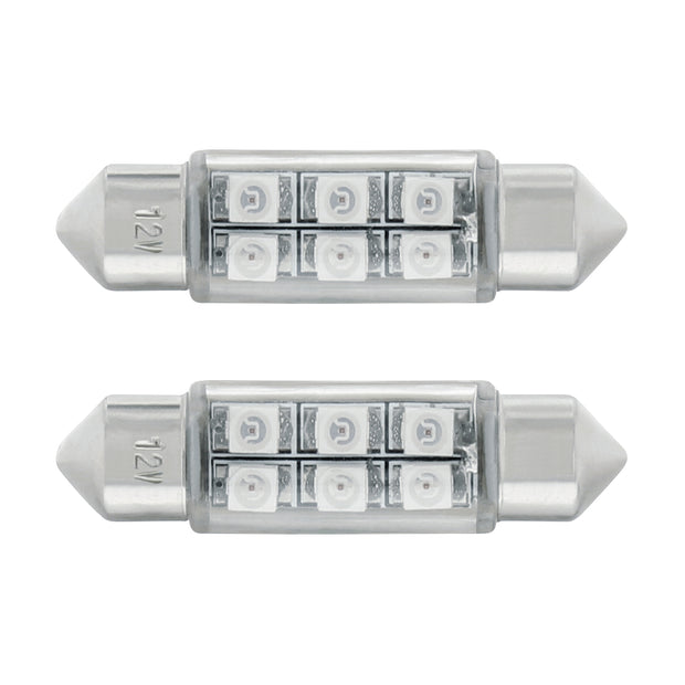 6 SMD High Power Micro LED 6418/6461-36mm Dome Light Bulb - Blue (2-Pack)