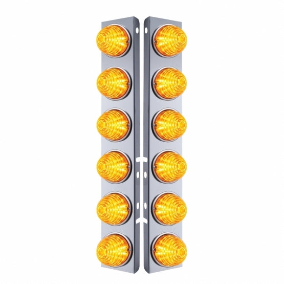 SS Front Air Cleaner Bracket W/12X 17 LED Beehive Lights &amp; SS Bezels For Peterbilt-Amber LED &amp; Lens (Pair)
