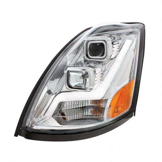 Chrome Projection Headlight With LED Position Light Bar For 2003-2017 Volvo VN/VNL - Driver