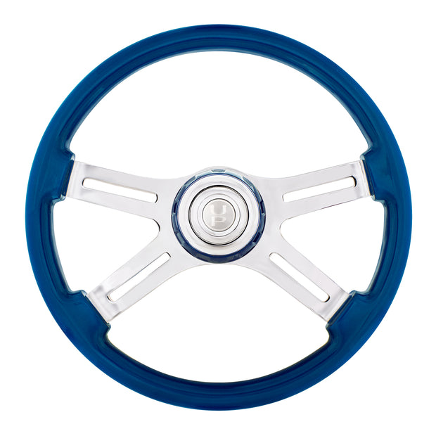 18" 4 Spoke Steering Wheel With Color Matching Horn Bezel - Electric Blue