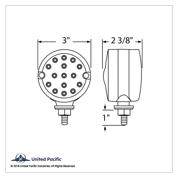 15 LED 3" Dual Function Reflector Single Face Light - Amber LED/Clear Lens